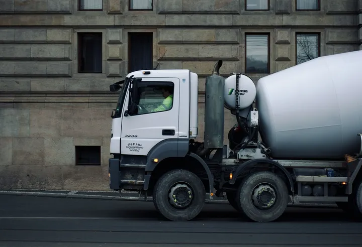 Concrete mixer truck on a city street